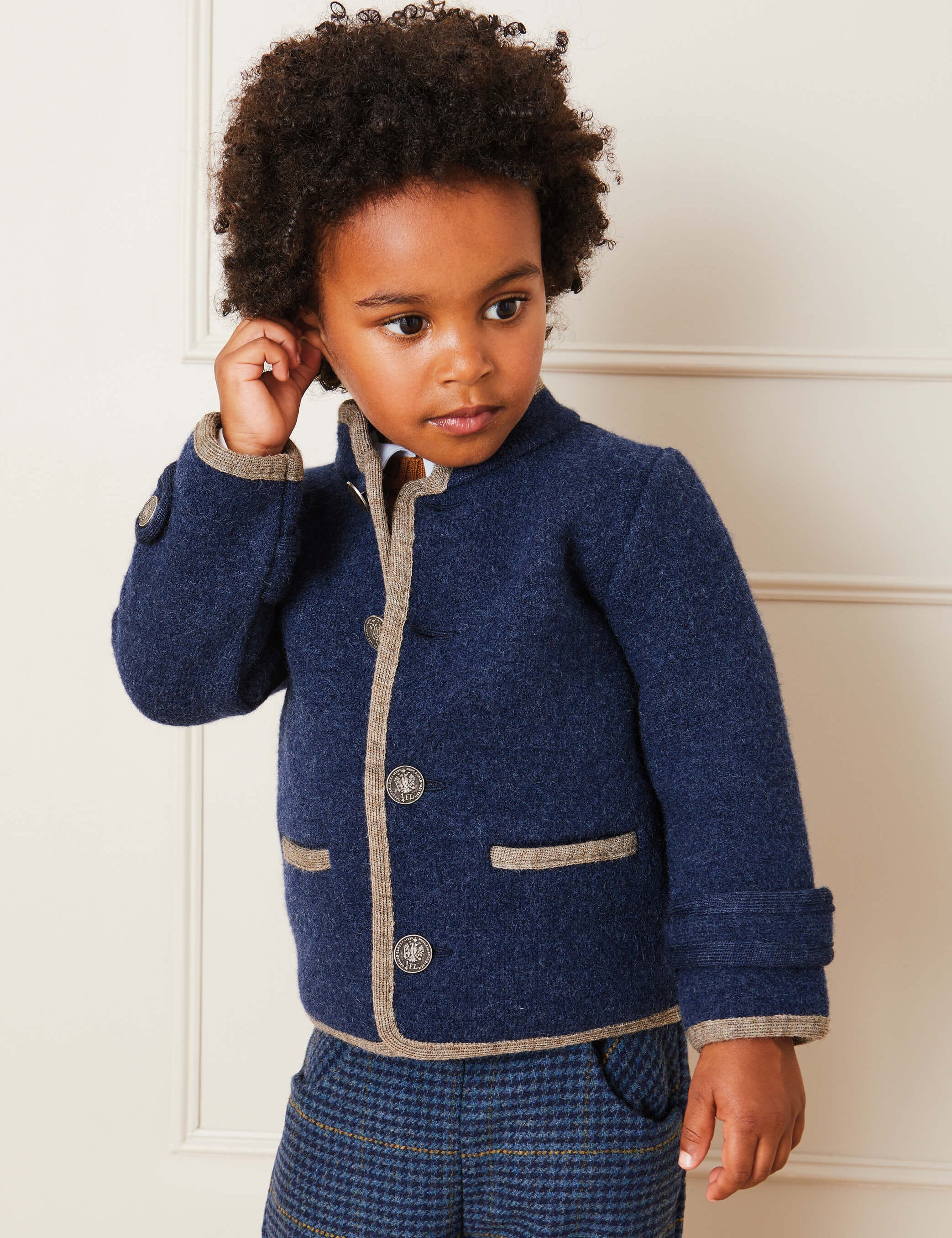 Houndstooth Pocket Detail Trousers in Blue (18mths-3yrs) Trousers  from Pepa London