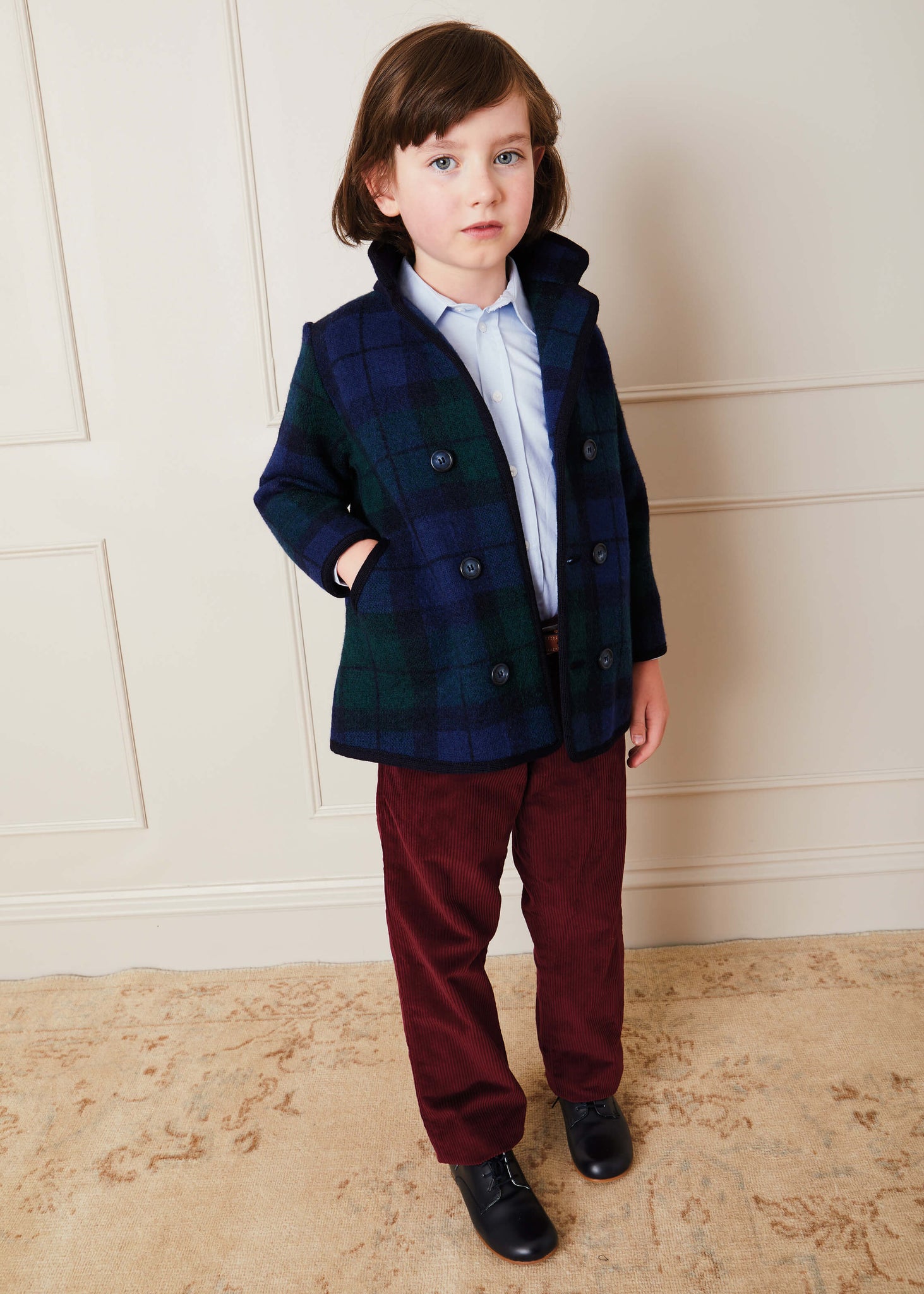 Check Double Breasted Coat In Navy (2-10yrs) COATS  from Pepa London