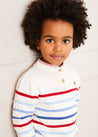Striped Crewneck Button Detail Jumper in Red (12mths-10yrs) Knitwear  from Pepa London