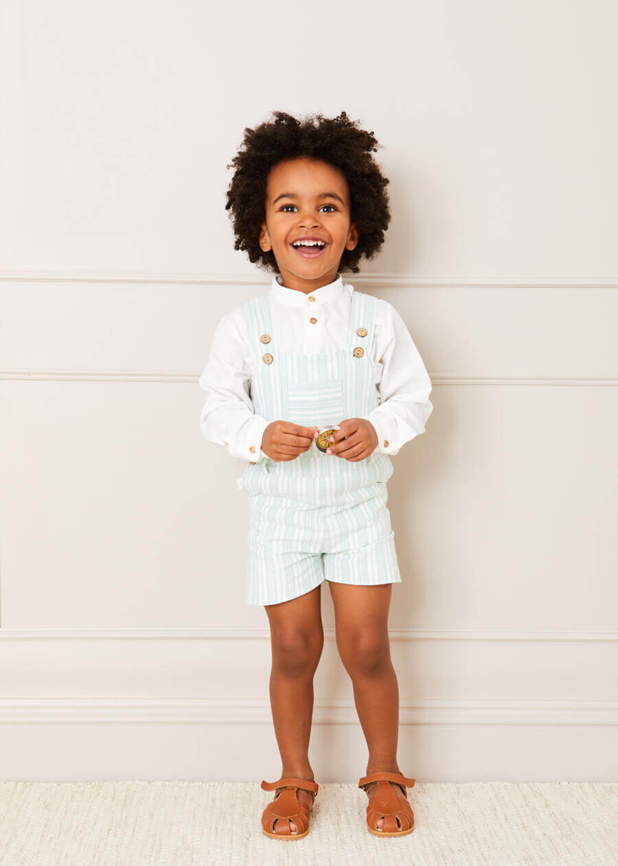 Striped Pocket Front Short Dungarees in Green (18mths-4yrs) DUNGAREES from Pepa London