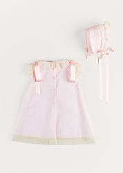 Bespoke Organic Cotton Christening Dress and Bonnet in Light Pink Made to order  from Pepa London