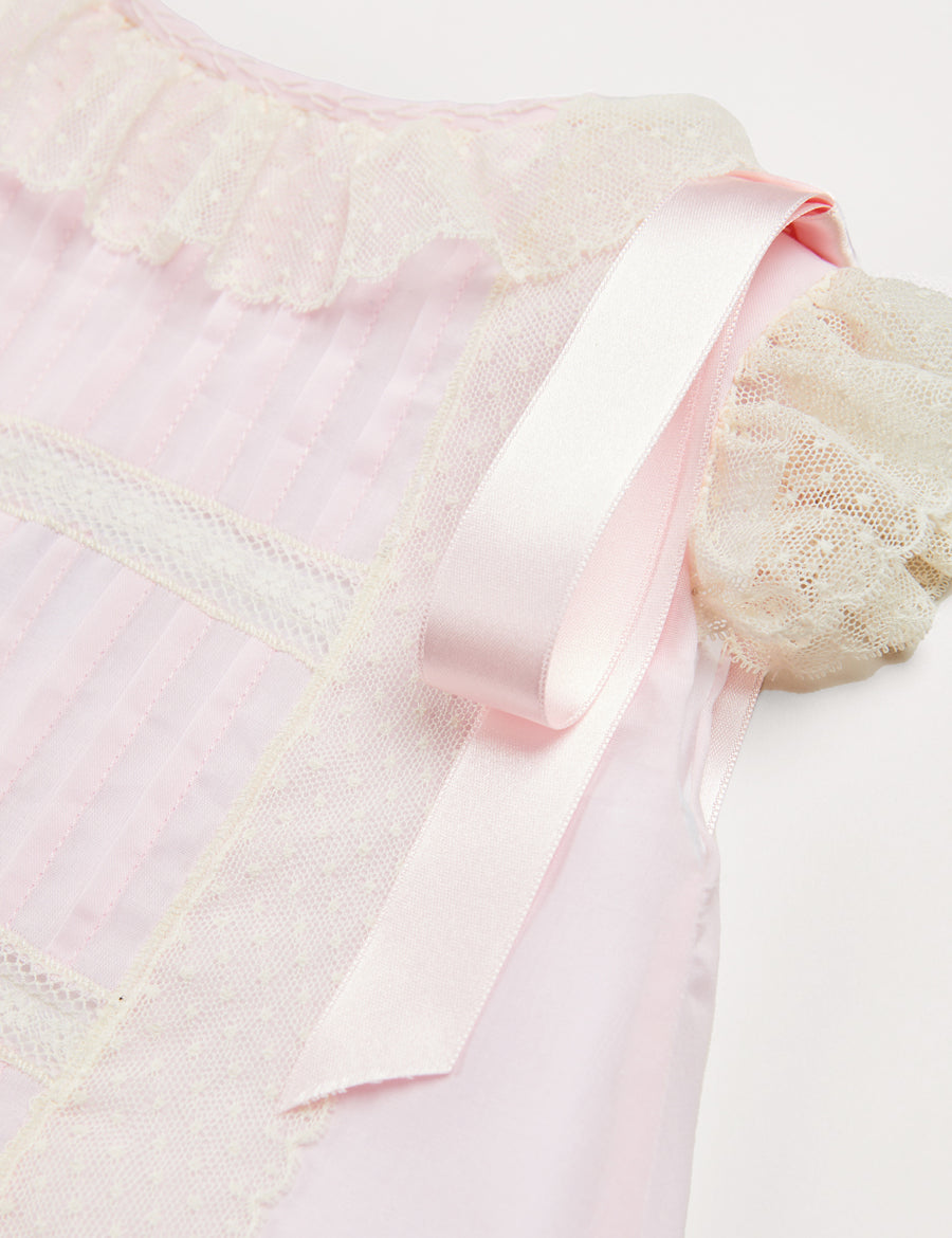 Bespoke Organic Cotton Christening Dress and Bonnet in Light Pink Made to order  from Pepa London
