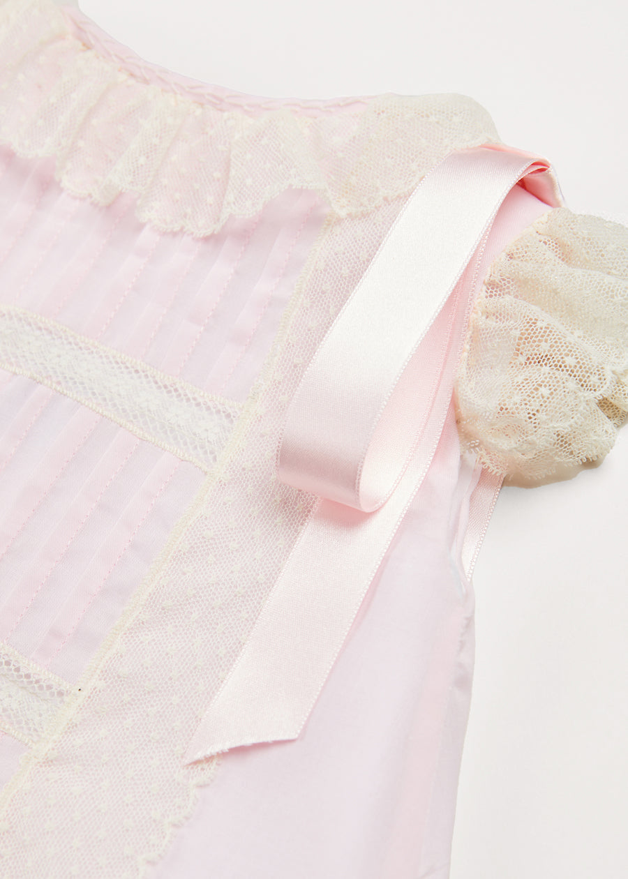 Bespoke Organic Cotton Christening Dress and Bonnet in Light Pink Made to order  from Pepa London