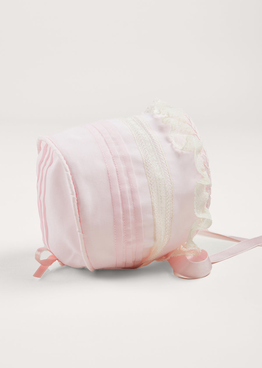 Bespoke Organic Cotton Christening Dress and Bonnet in Light Pink Made to order  from Pepa London