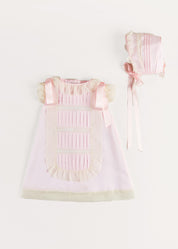 Bespoke Organic Cotton Christening Dress and Bonnet in Light Pink Made to order  from Pepa London