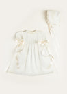 Bespoke Organic Cotton Dress With Shoulder Ribbons and Bonnet Made to order  from Pepa London