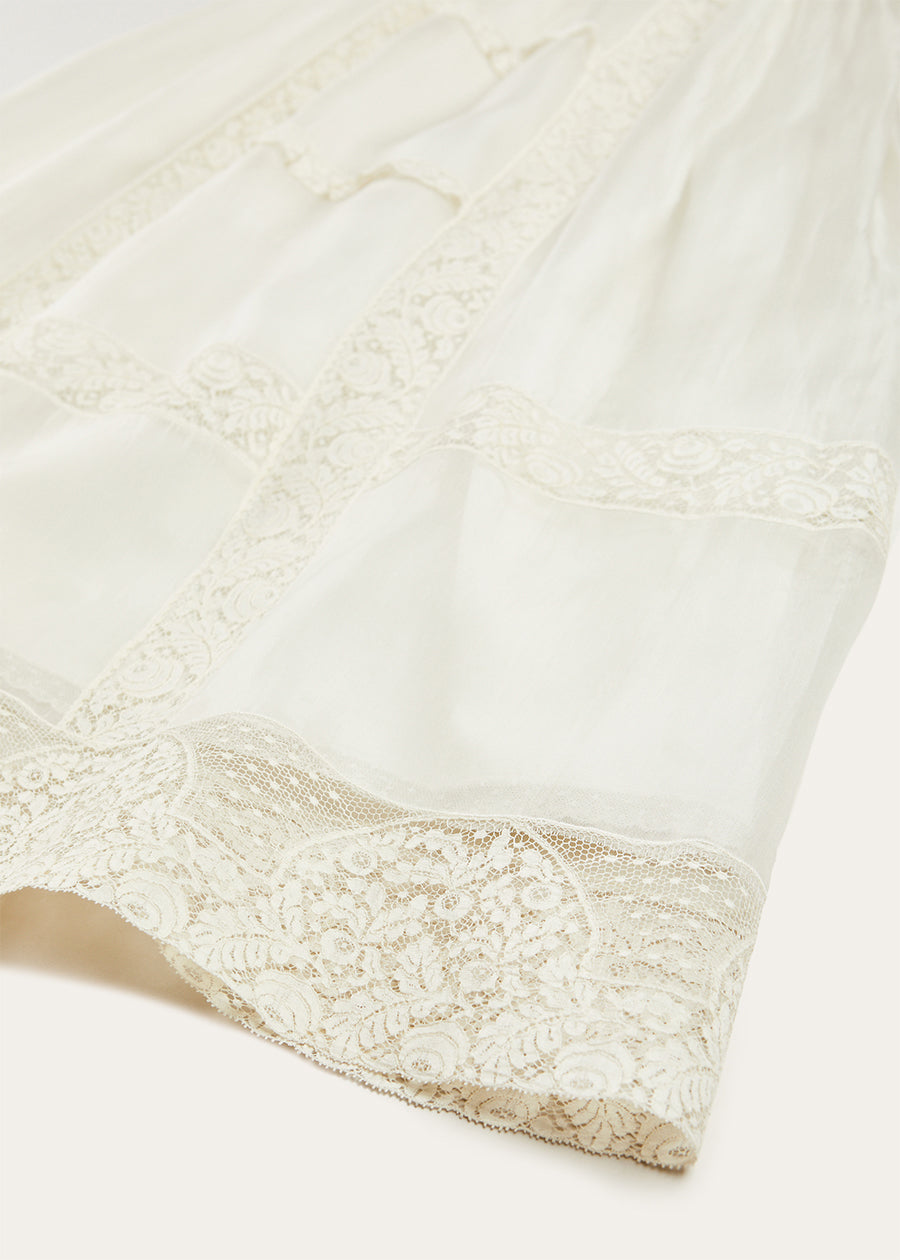 Bespoke Organza Silk Christening Gown With Antique Lace and Bonnet Made to order  from Pepa London