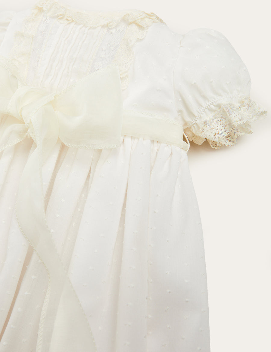 Bespoke Plumeti Embroidered Organic Lawn Cotton Christening Dress and Bonnet Made to order  from Pepa London