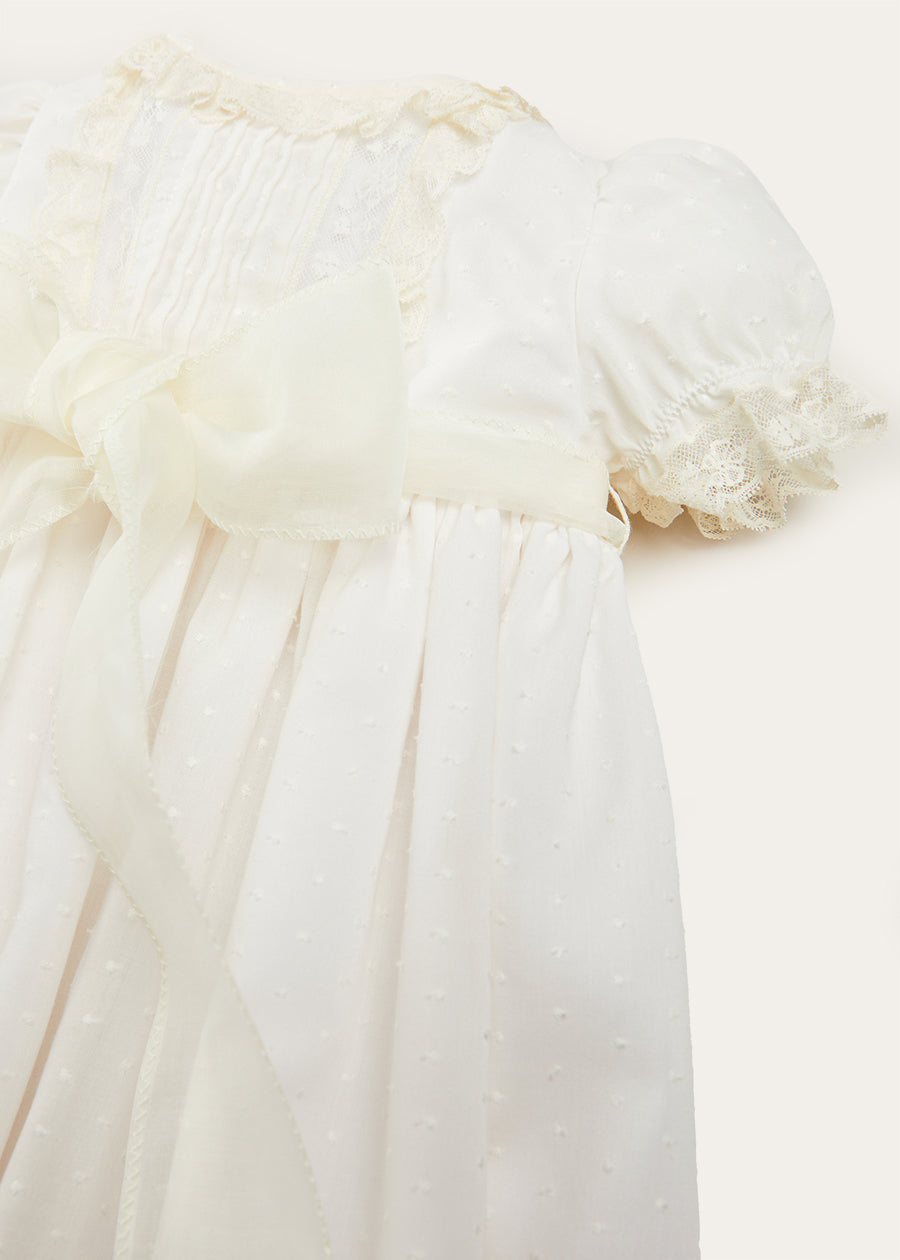 Bespoke Plumeti Embroidered Organic Lawn Cotton Christening Dress and Bonnet Made to order  from Pepa London