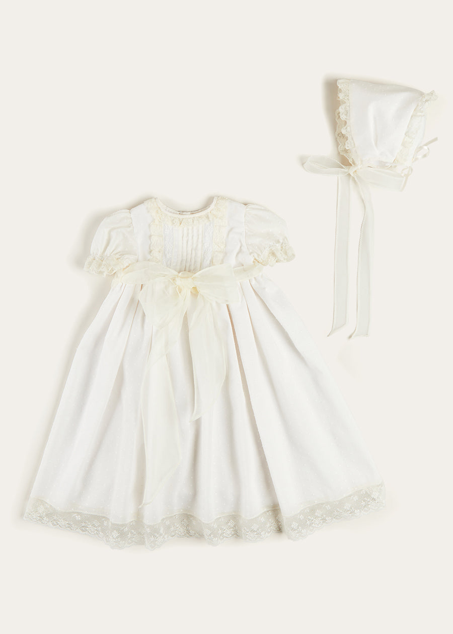 Bespoke Plumeti Embroidered Organic Lawn Cotton Christening Dress and Bonnet Made to order  from Pepa London