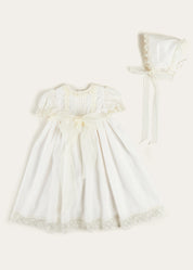 Bespoke Plumeti Embroidered Organic Lawn Cotton Christening Dress and Bonnet Made to order  from Pepa London