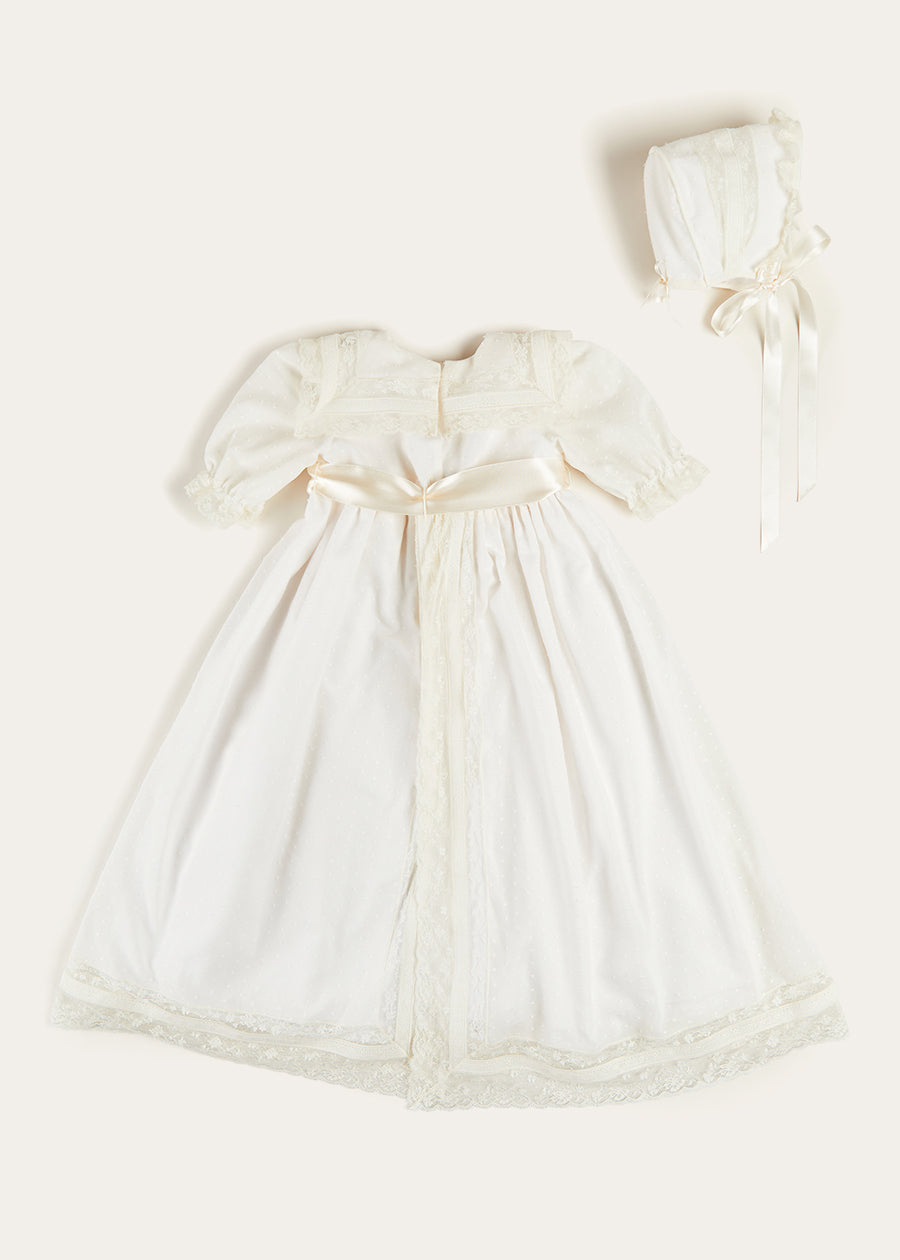 Bespoke Traditional Christening Gown with Front Satin Sash and Bonnet Made to order  from Pepa London