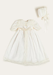 Bespoke Traditional Christening Gown with Front Satin Sash and Bonnet Made to order  from Pepa London