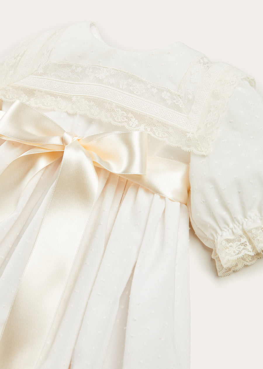 Bespoke Traditional Christening Gown with Front Satin Sash and Bonnet Made to order  from Pepa London