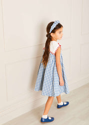 Embroidered Gingham Sleeveless Dress in Blue (12mths-12yrs) Dresses from Pepa London
