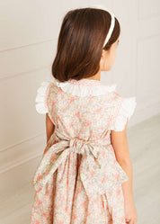 Sophie Floral Print Hand Smocked Double Breasted Dress in Peach (12mths-10yrs) Dresses  from Pepa London