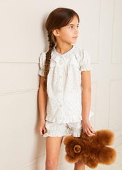 Lilibeth Floral Print Ruffle Collar Short Sleeve Pyjama Set in Blue (18mths-10yrs) Nightwear  from Pepa London