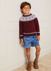 Corduroy Leather Button Shorts in Blue (4-10yrs) Shorts  from Pepa London