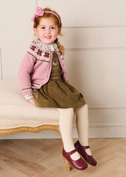 Classic Fair Isle Cardigan With Rib Details in Pink (12mths-10yrs)