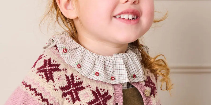 Classic Fair Isle Cardigan With Rib Details in Pink (12mths-10yrs) Knitwear from Pepa London