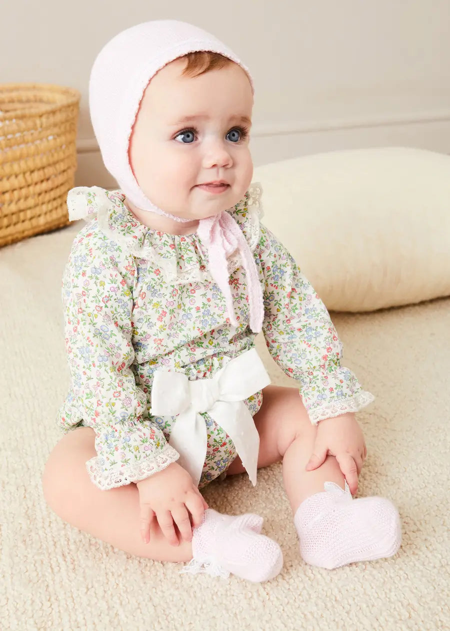 Lace Detail Knitted Bonnet in Pink (1-12mths)