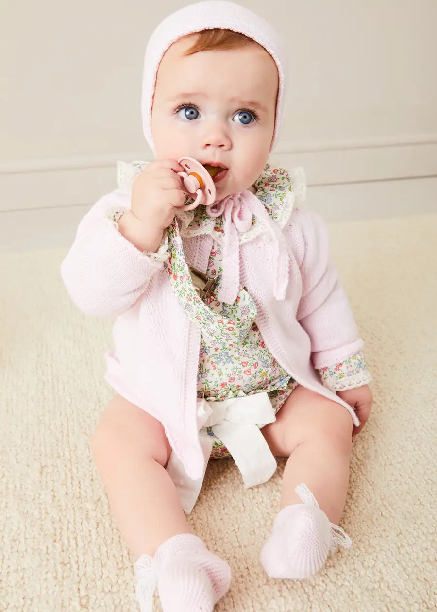 Openwork Detail Baby Cardigan in Pink (1-12mths) Knitwear from Pepa London