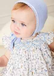 Lace Detail Knitted Bonnet in Blue (1-6mths) Knitted Accessories from Pepa London
