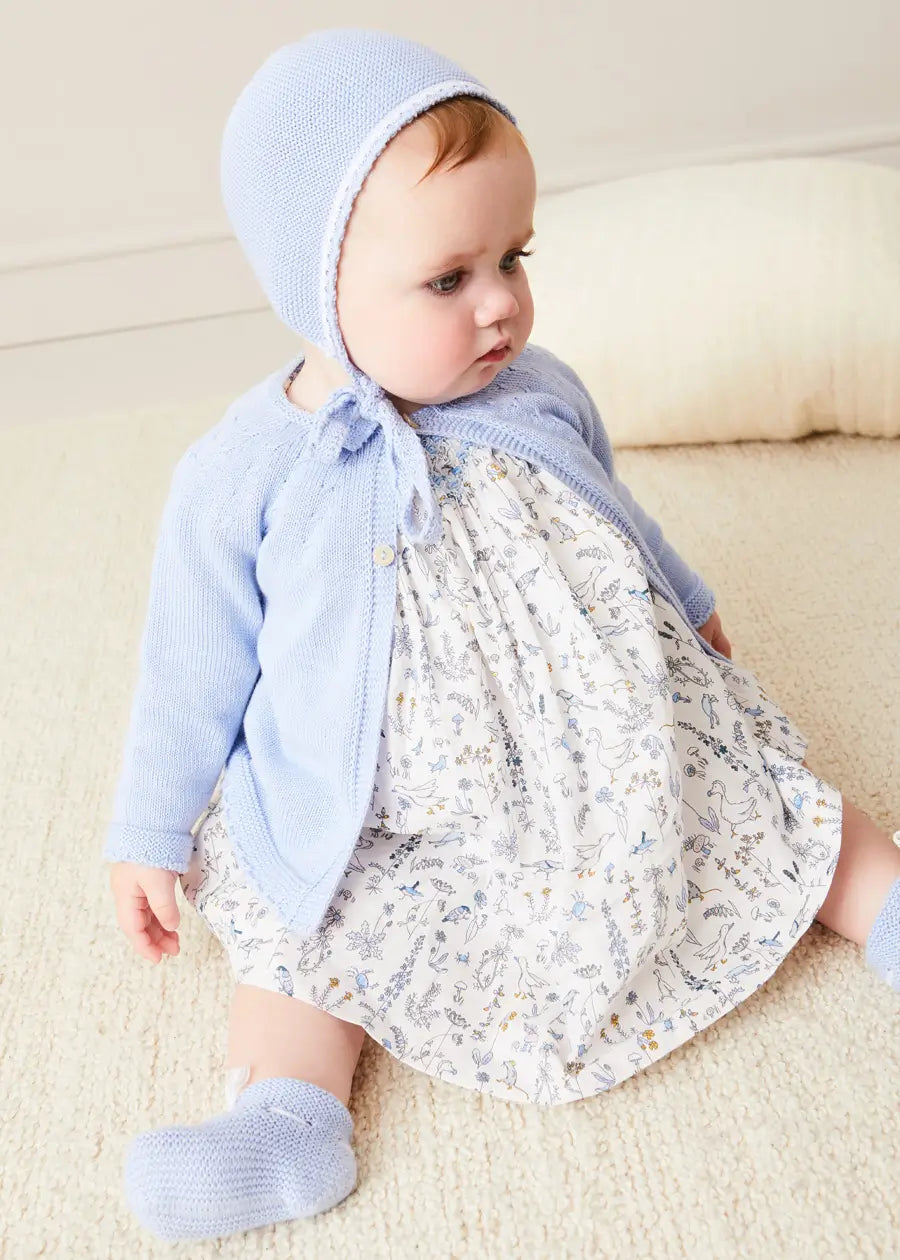 Lace Detail Knitted Bonnet in Blue (1-6mths) Knitted Accessories from Pepa London