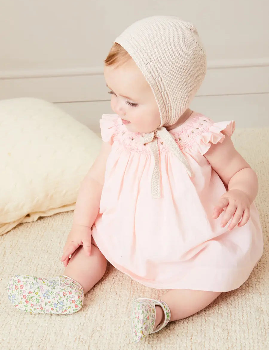 Hand Smocked Sleeveless Dress With Bloomers in Pink (1-12mths) DRESSES from Pepa London