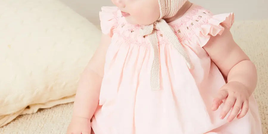 Hand Smocked Sleeveless Dress With Bloomers in Pink (1-12mths) DRESSES from Pepa London