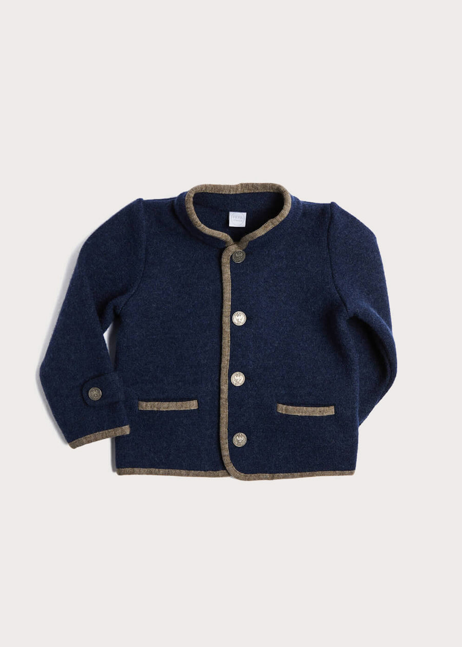 Austrian Single Breasted Contrast Trim Jacket in Blue (18mths-10yrs) Coats from Pepa London