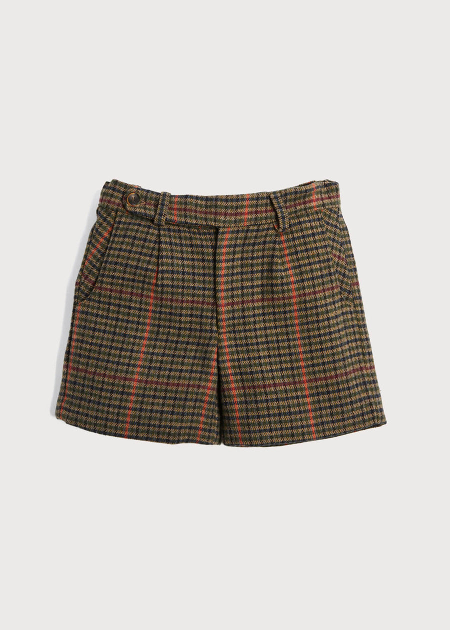 Houndstooth Button Shorts in Brown | Pepa London.