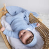 Openwork Contrast Dot Merino Wool Bonnet in Blue (0-12mths) Knitted Accessories  from Pepa London