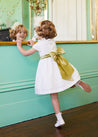 Flower Girl Ivory Dress with Green Silk Sash (12mths-10yrs) Dresses  from Pepa London