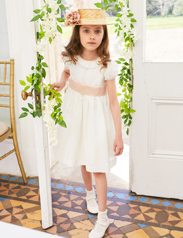 Flower Girl Ivory Dress with Pink Silk Sash (6mths-10yrs) Dresses from Pepa London
