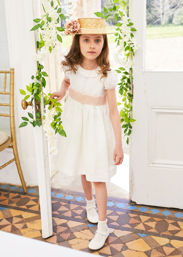 Pepa London Flower Girl Ivory Dress with Pink Silk Sash (6mths-10yrs) Luxury Childrenswear Pepa London Flower Girl Ivory Dress with Pink Silk Sash (6mths-10yrs) Luxury Childrenswear