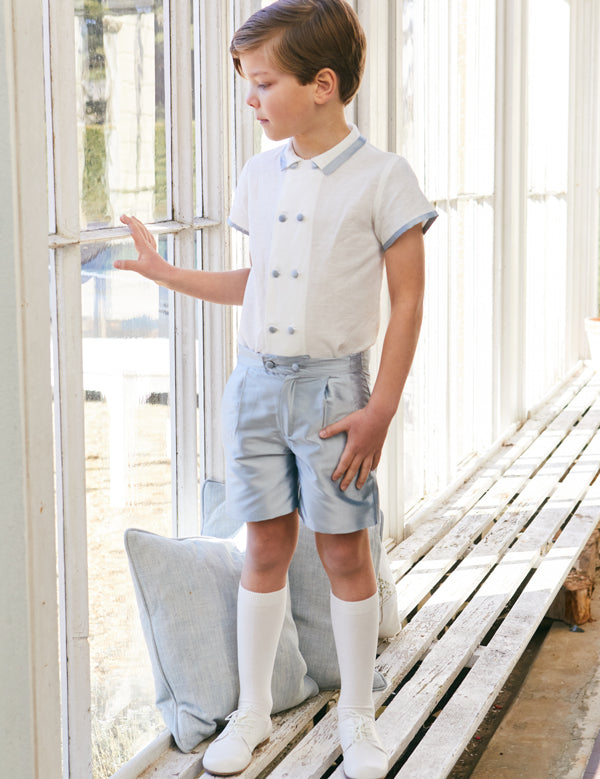 Boys Celebration Shorts Blue silk (4-10yrs) Shorts  from Pepa London