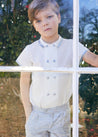 Linen Boys Celebration Shirt White with Blue Silk piping (4-10yrs) Shirts  from Pepa London