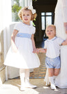 Flower Girl Ivory Dress with Blue Silk Sash (12mths-10yrs) Dresses  from Pepa London