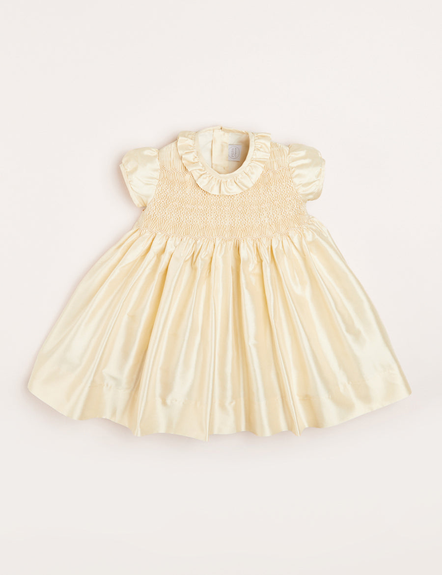 Girls Silk Hand Smocked Celebration Dress in Champagne (6mths-10yrs) Dresses from Pepa London