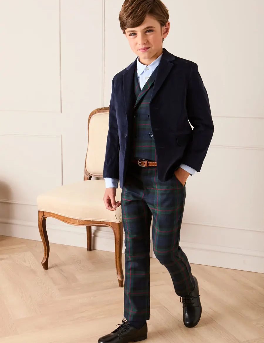 Kinnerton Tartan Pocket Detail Trousers in Navy (4-10yrs) Trousers from Pepa London
