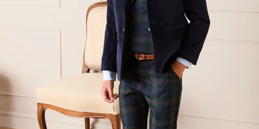 Kinnerton Tartan Pocket Detail Trousers in Navy (4-10yrs) Trousers from Pepa London