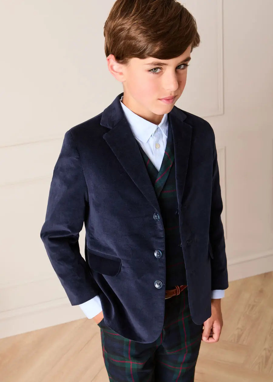 Velvet Three Button Blazer Jacket in Navy (4-10yrs) Coats from Pepa London