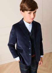 Velvet Three Button Blazer Jacket in Navy (4-10yrs) Coats from Pepa London