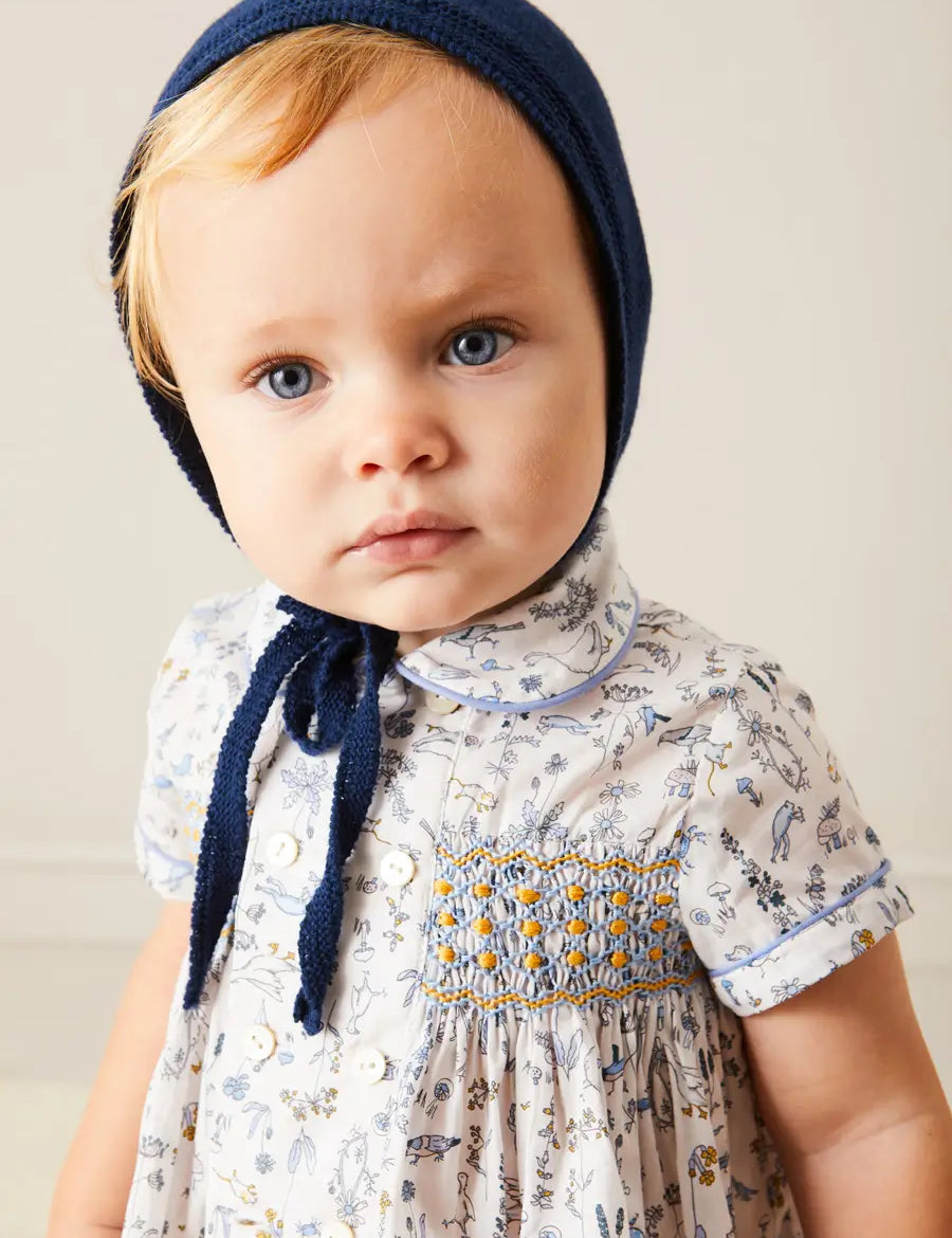 Ellis Liberty Print Hand Smocked Short Sleeve Shirt in Blue (6mths-4yrs) SHIRTS from Pepa London