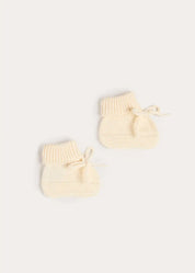 Knitted Bow Detail Cotton Booties in Cream (0-6mths) Shoes from Pepa London