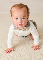 Marianne Floral Collar Long Sleeve Bodysuit in Toffee Made with Liberty Fabric (1mth-3yrs) Tops & Bodysuits from Pepa London