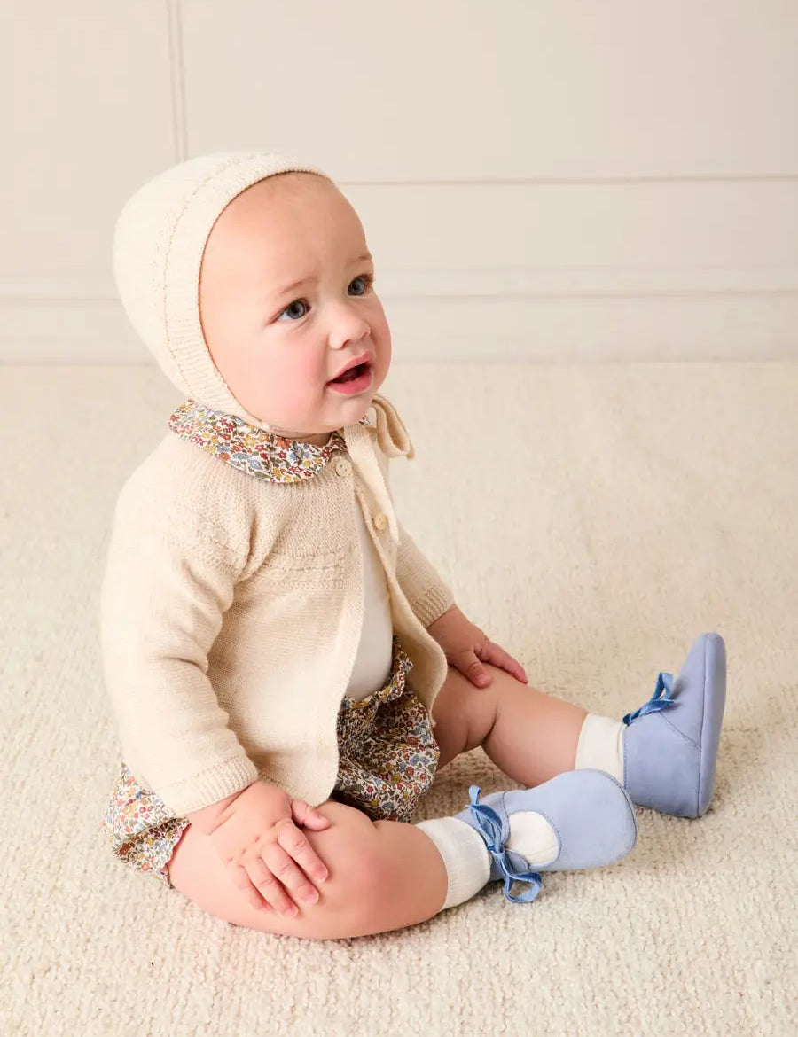 Openwork Trim Detail Cardigan in Cream (1-12mths) Knitwear from Pepa London