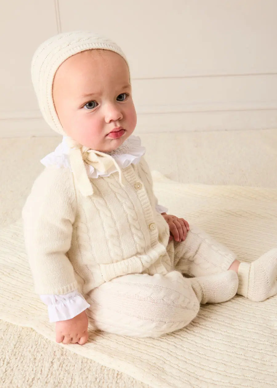Cashmere Cable Knit Pocket Detail All In One in Cream (1mth-12mths) ALL-IN-ONE from Pepa London