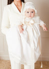 Bespoke Traditional Christening Gown with Front Satin Sash and Bonnet Made to order  from Pepa London